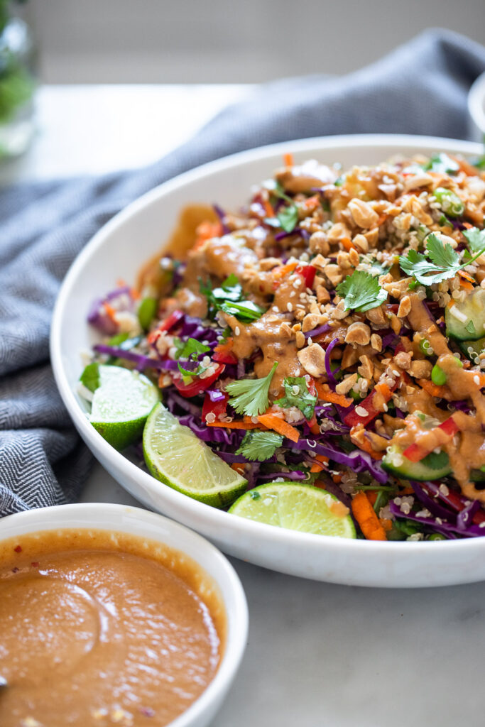 rainbow quinoa salad with peanut dressing