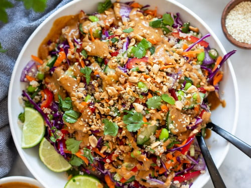 Rainbow Quinoa Salad Jars with Peanut Miso Dressing - Healthyish Appetite