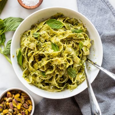 Vegan pistachio pesto pasta