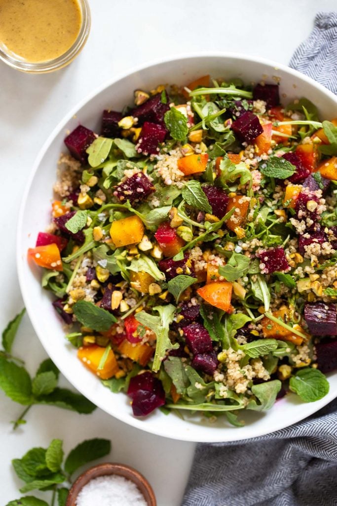 Roasted beet salad with quinoa and arugula