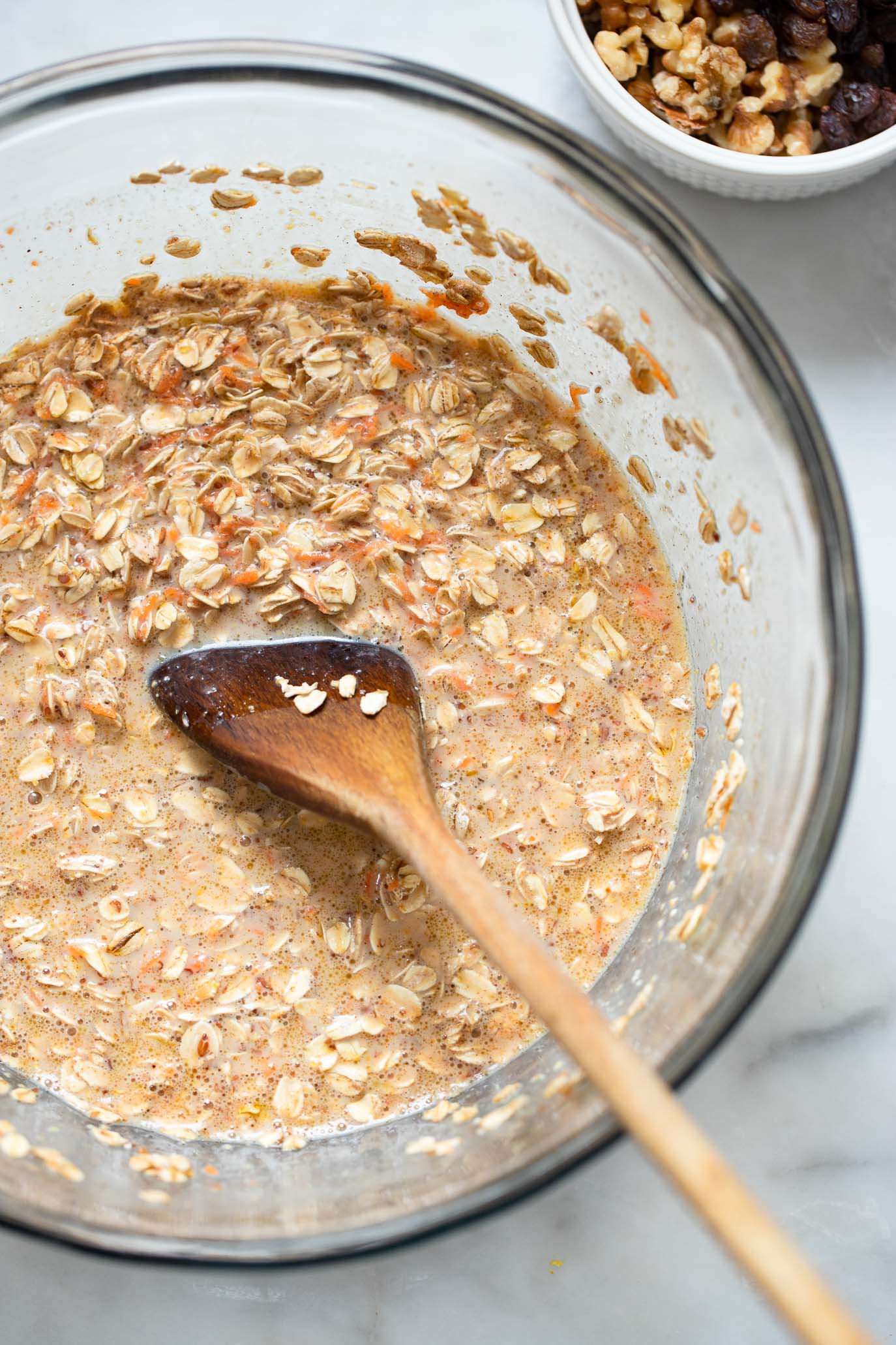 carrot cake baked oatmeal ingredients in mixing bowl