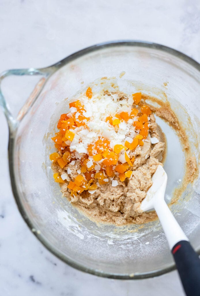 cookie dough with apricots and coconut.