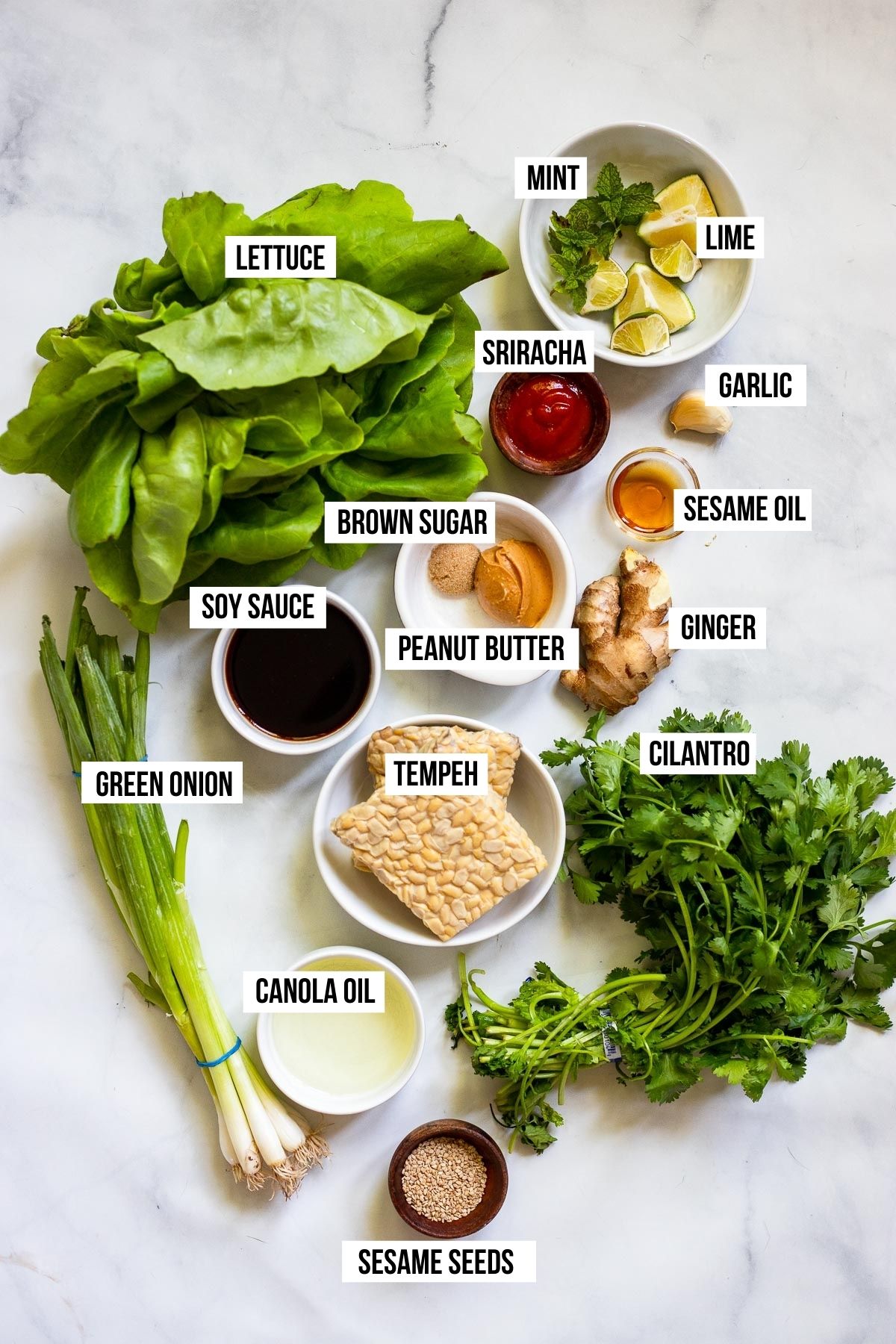 vegan lettuce wrap ingredients labelled.