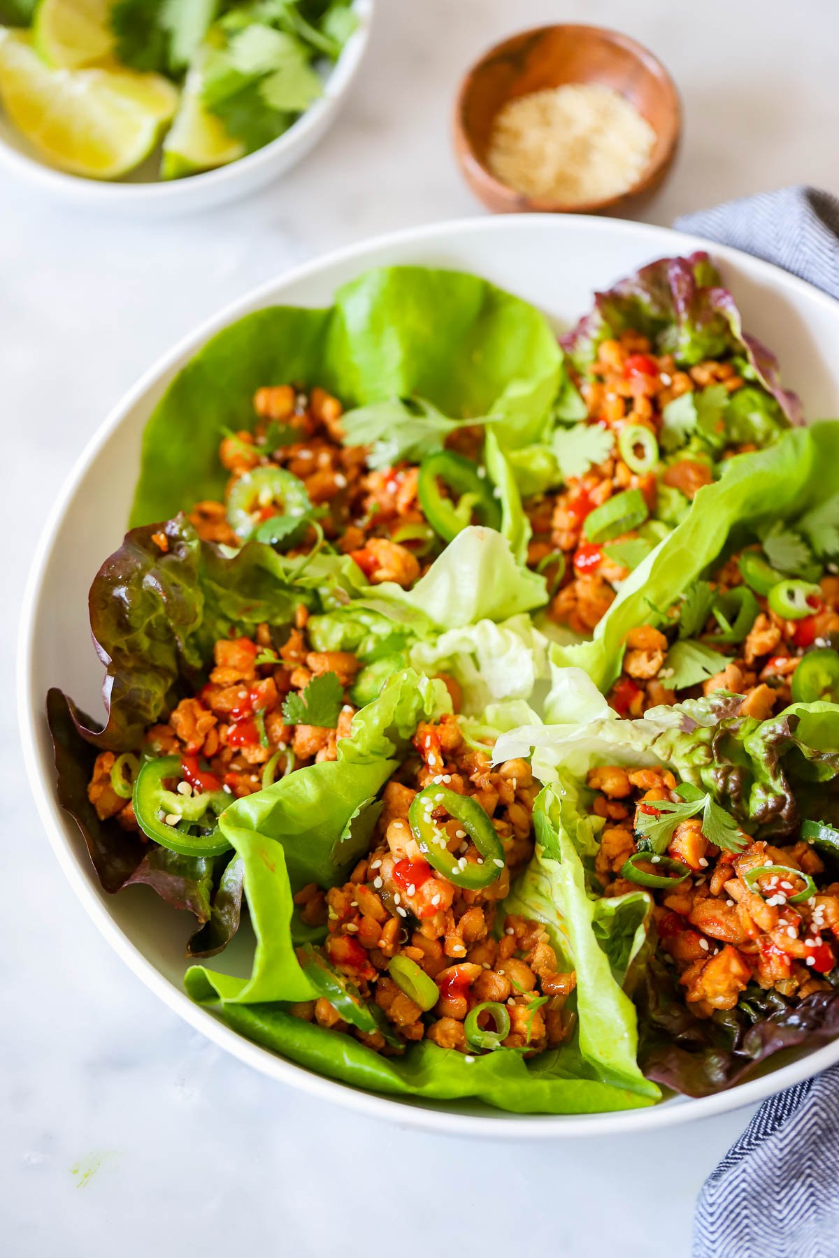 vegan lettuce wraps in a bowl with jalapeño