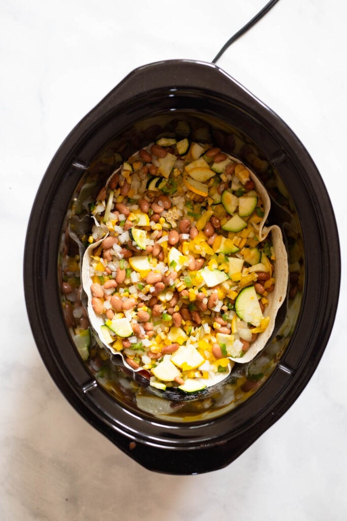add bean/vegetable layer to crockpot