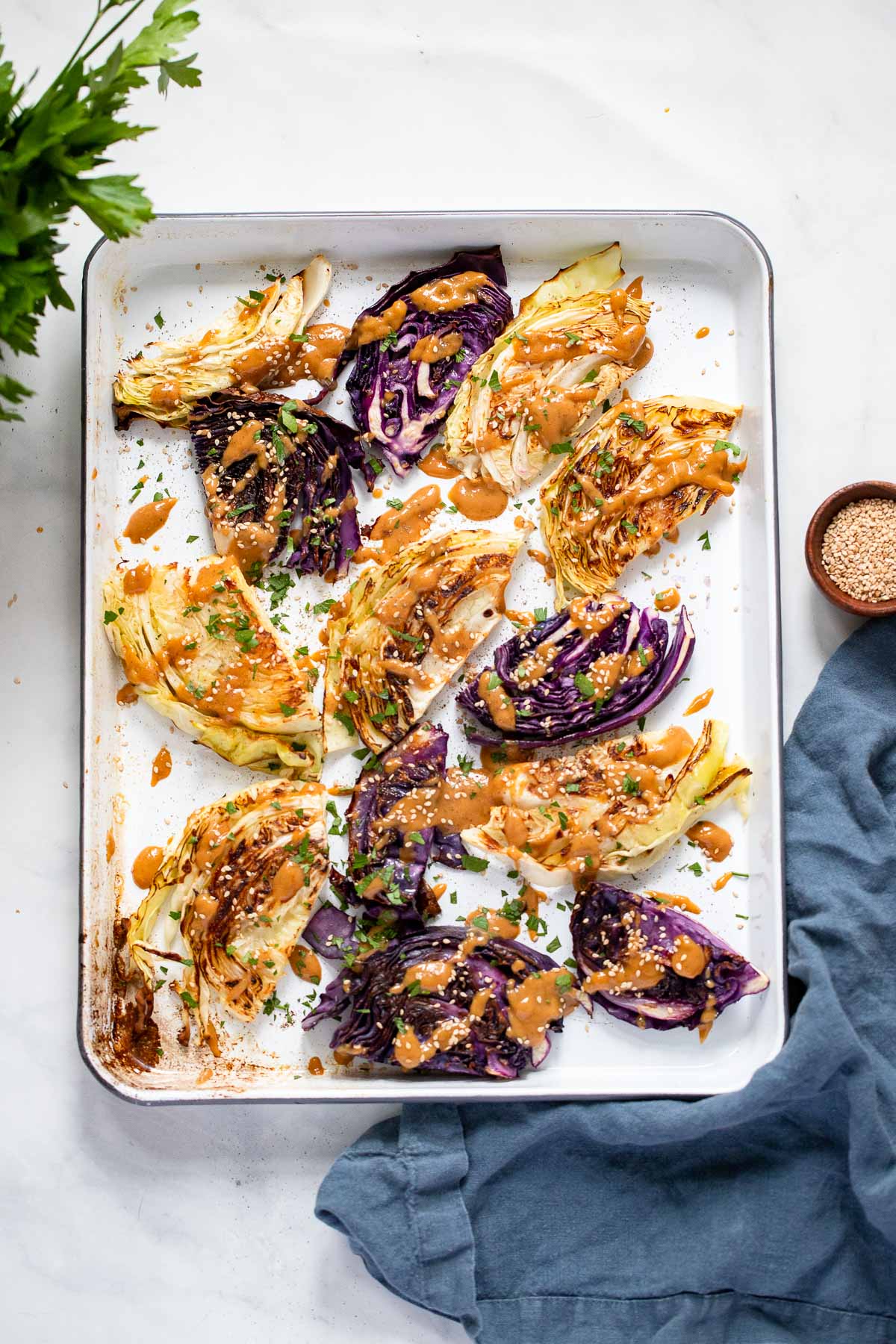 Oven Roasted Cabbage with Tahini Miso Sauce