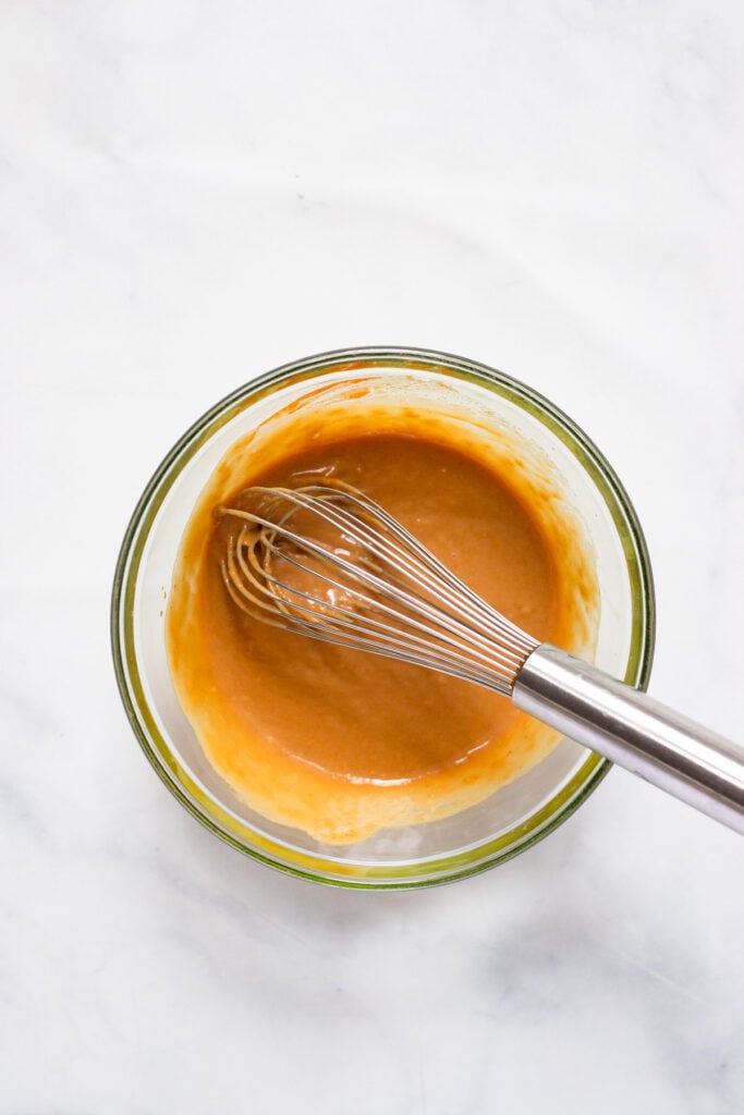 make the tahini sauce in small mixing bowl with whisk.