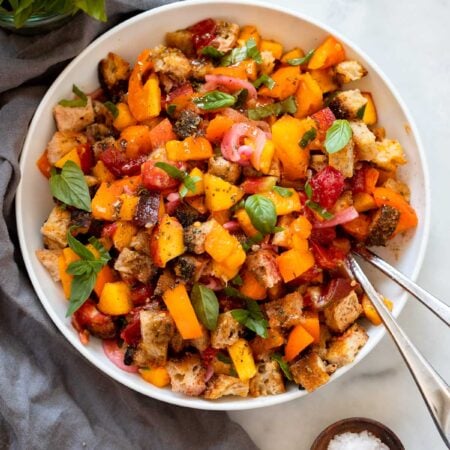 summer tomato Peach Panzanella Salad