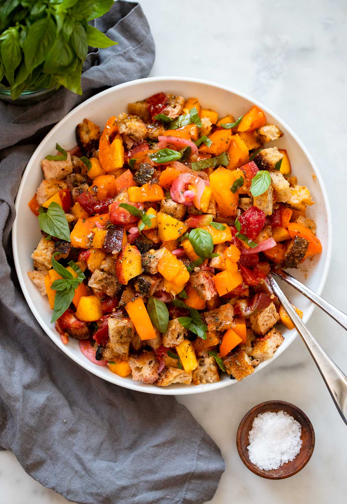 summer tomato Peach Panzanella Salad