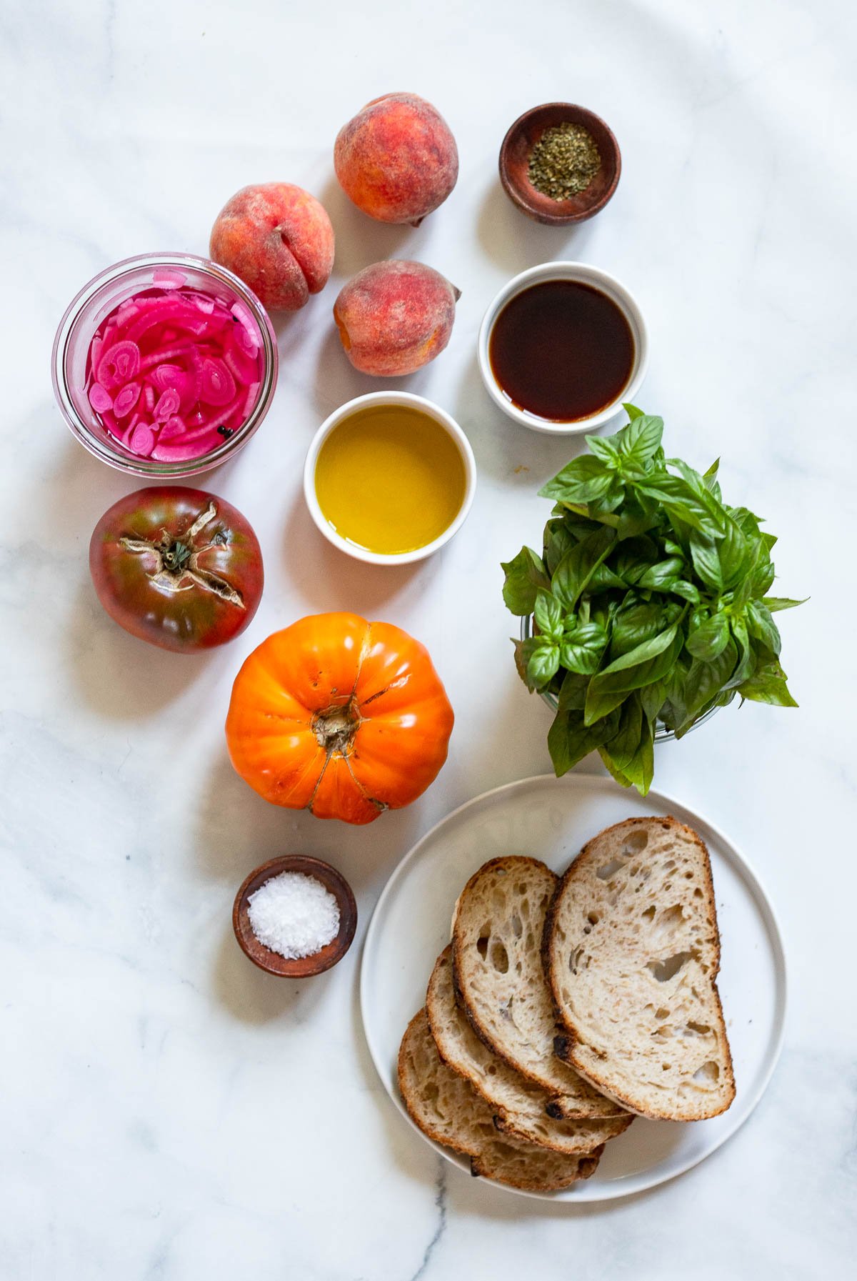 tomato peach panzanella salad ingredients