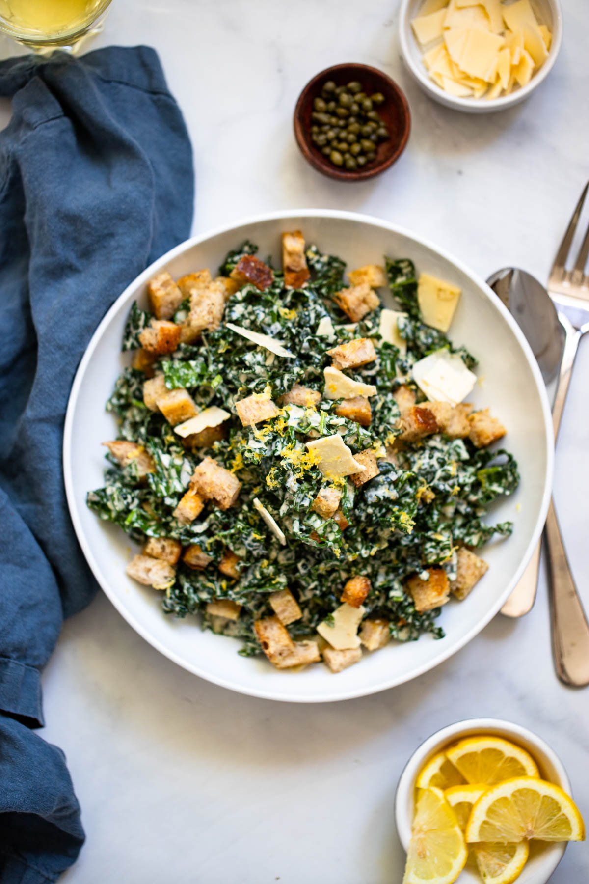 Lemon Kale Caesar Salad with homemade croutons