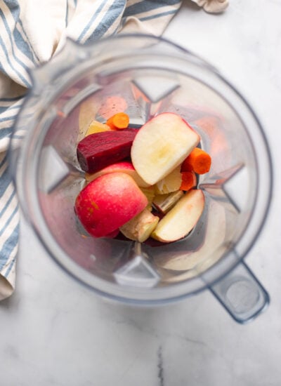 add all of the beet juice ingredients to a blender.