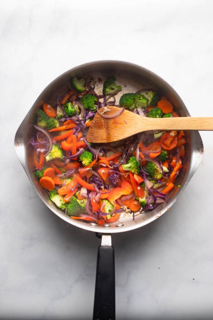 Vegetables in skillet and sautéed until tender. 