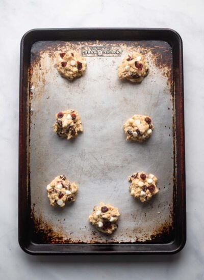 spooned cookie dough on baking sheet before baking.