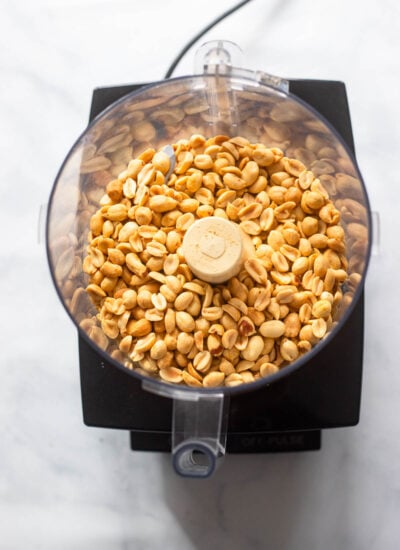 peanuts in a food processor before blending. 