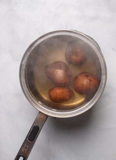 boiled red potatoes in a small saucepan. 