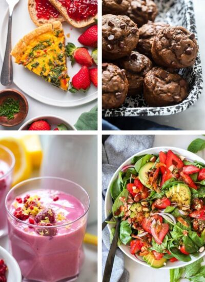 collage of 4 images of vegan brunch recipes.