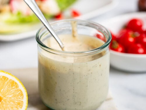 Mediterranean Mason Jar Salad with Tahini Yogurt Dressing