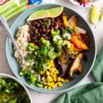 fajita bowl with celery chimicurri