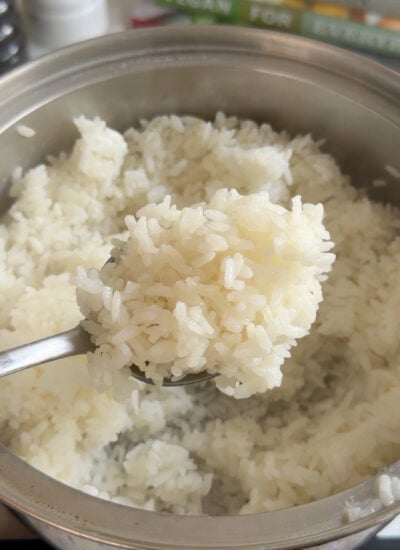 cooked rice in a saucepan
