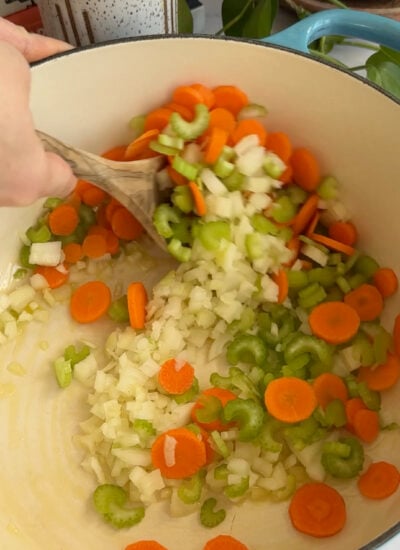 mirepoix cooking in a large pot