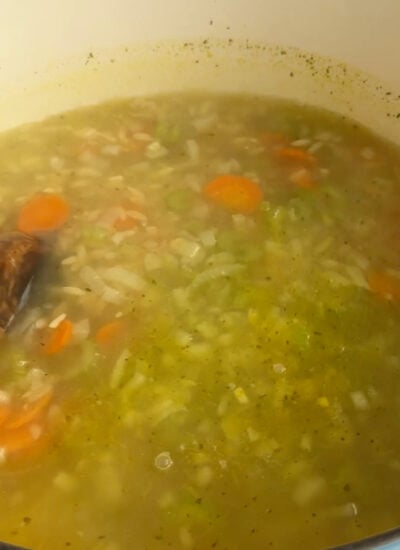 broth and veggies simmering in a large pot