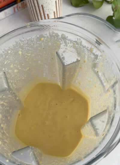 pureed soup in a blender pitcher
