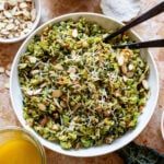 kale brussels and celery slaw in a serving bowl